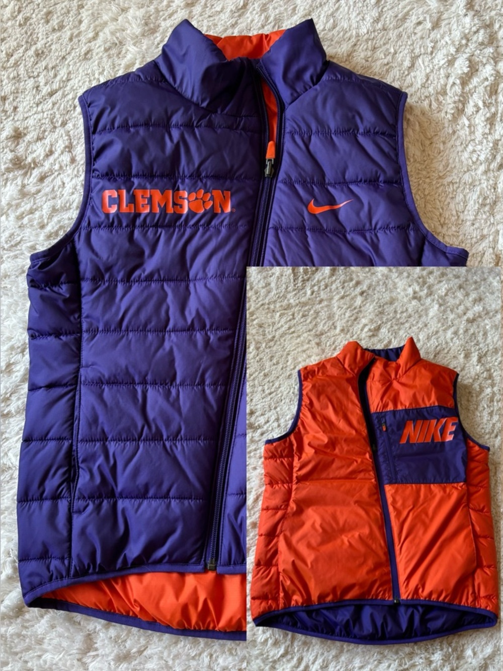 Reversible Nike x Clemson Puffer Vest - Purple & Orange